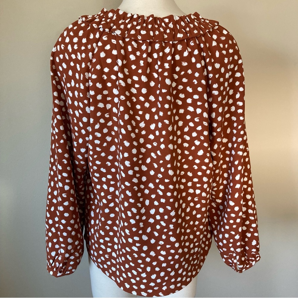J. Crew Drapey Ruffleneck Top in Brushstroke Printed 365 Crepe Blouse Size M - Picture 5 of 6